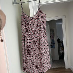 J. Crew Red and Black Patterned Midi Dress